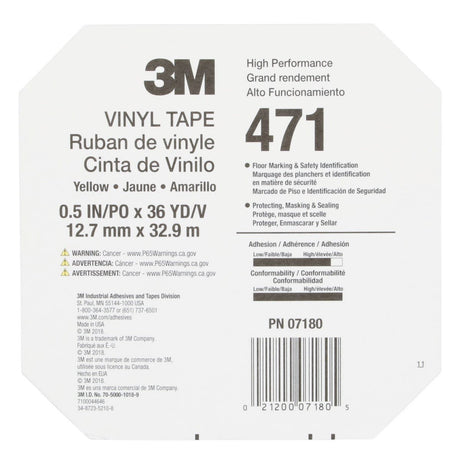 3M 471 Vinyl Tape, Yellow, 3/8 in x 36 yd, 5.2 mil (7000048775) (96 Pack) - 10