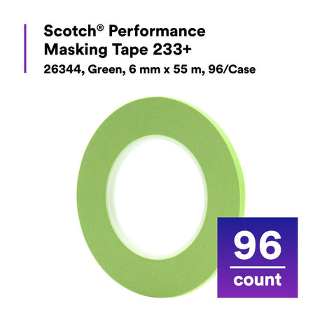 3M 233+ Scotch Performance Green Masking Tape, 6 mm x 55 m, Automotive Refinish (26344) (7000048806)  - (12Pack) - 10