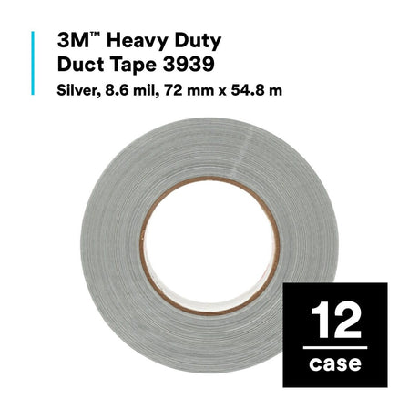 3M 3939 Heavy Duty Duct Tape, Silver, 2-7/8 in x 60 yd, 9.0 mil, Water Resistant (7000048815) (12 Pack) - 4