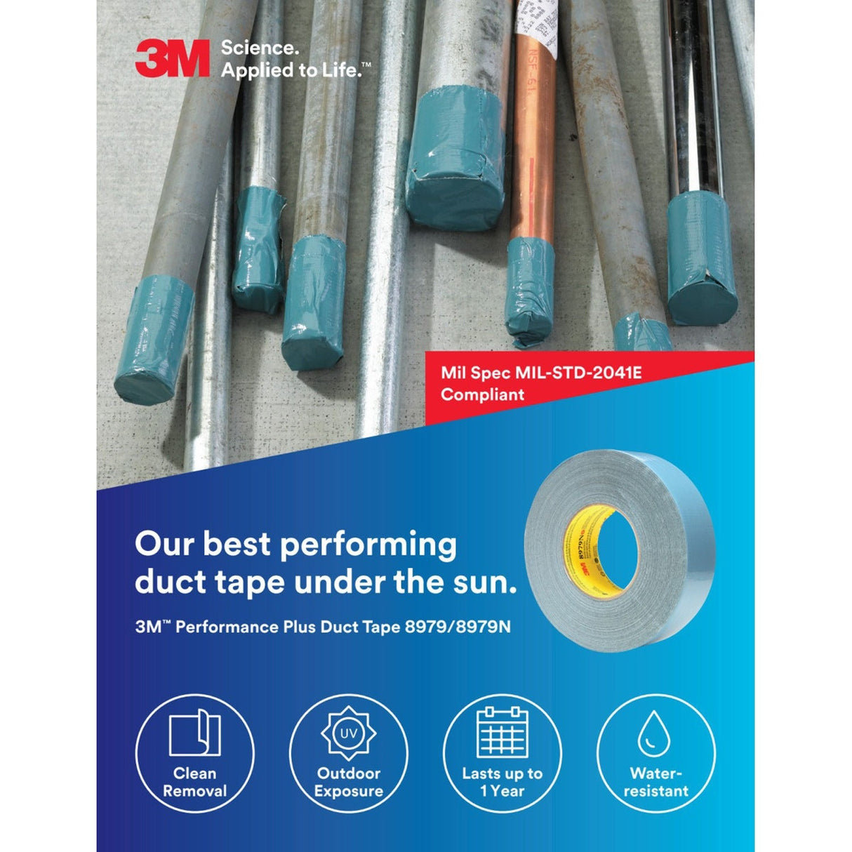 3M 8979N Performance Plus Duct Tape, Nuclear Grade, Red, 48 mm x 54.8 m, 11.7 mil (7000049014) (24 Pack) - 9