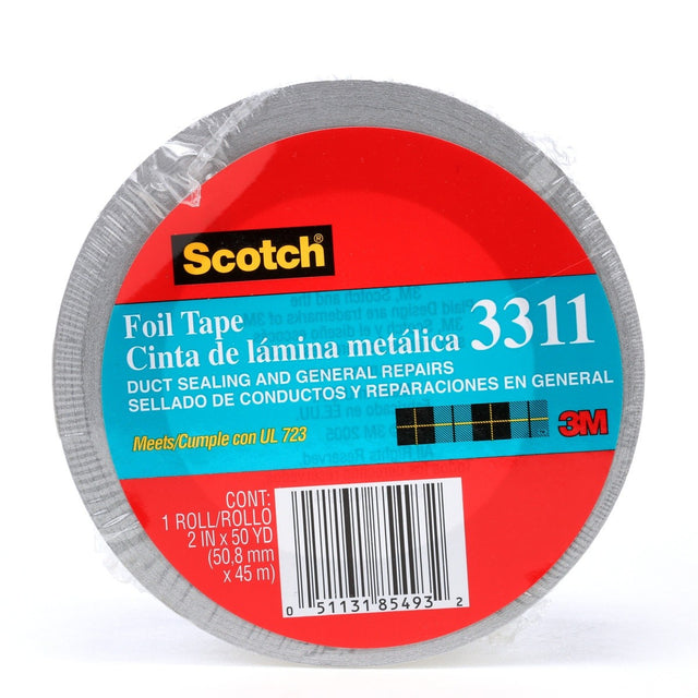 3M 3311 Scotch Aluminum Foil Tape, Silver, 2 in x 50 yd, 3.6 mil (7000049174)
