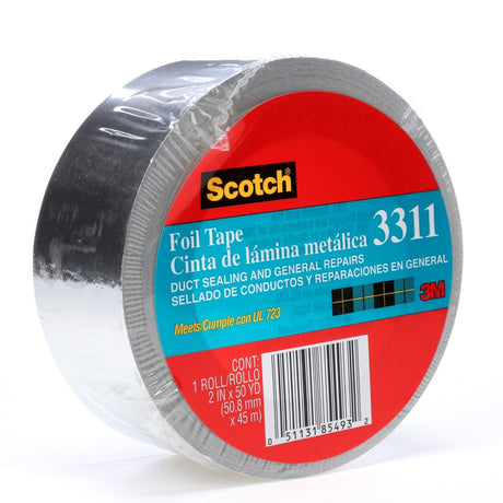 3M 3311 Scotch Aluminum Foil Tape, Silver, 2 in x 50 yd, 3.6 mil (7000049174) - 2
