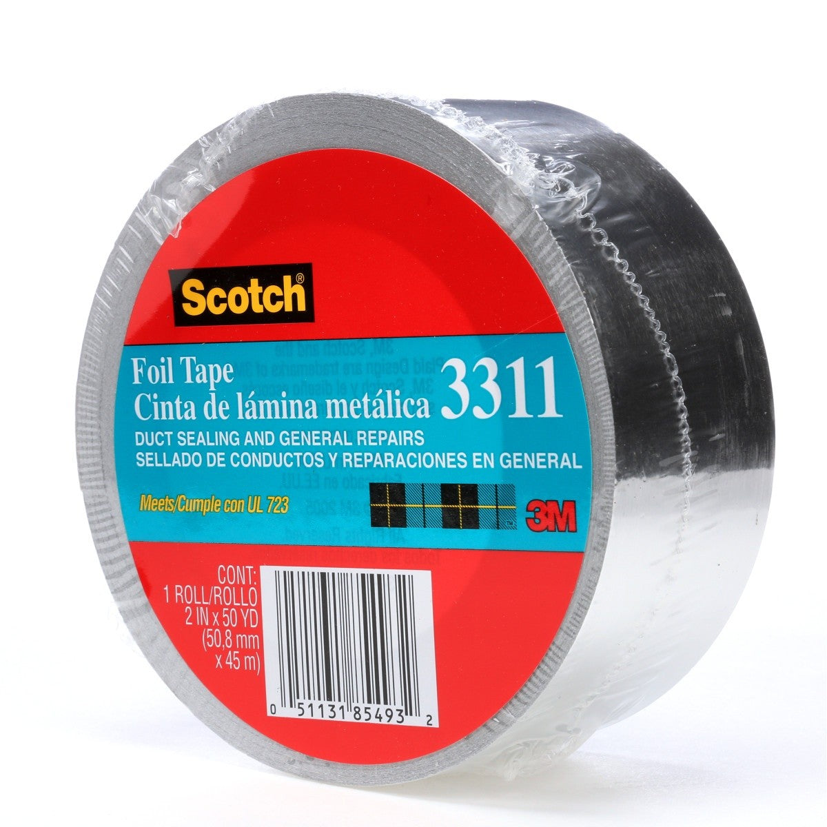 3M 3311 Scotch Aluminum Foil Tape, Silver, 2 in x 50 yd, 3.6 mil (7000049174) - 3