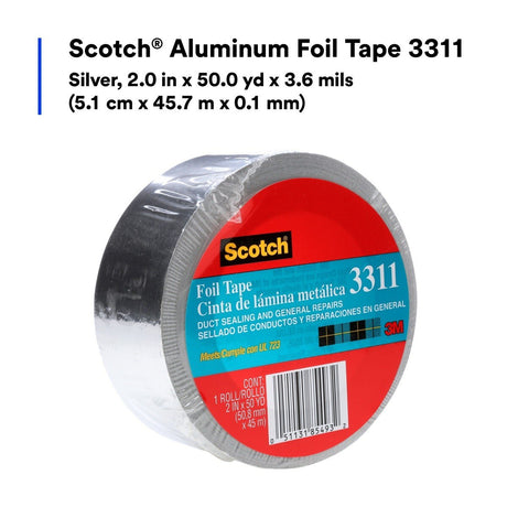 3M 3311 Scotch Aluminum Foil Tape, Silver, 2 in x 50 yd, 3.6 mil (7000049174) - 4
