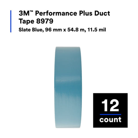 3M 8979 Performance Plus Duct Tape, Slate Blue, 96 mm x 54.8 m, 12.1 mil, Clean Removal, UV and Weather Resistant (7000049207) (12 Pack) - 5