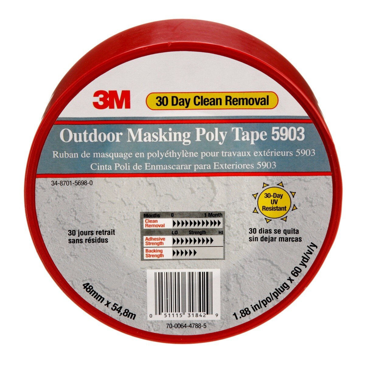 3M 5903 Outdoor Masking Poly Tape, Red, 1.88 in x 60 yd, 7.5 mil (7000049309)  - (24Pack) - 7