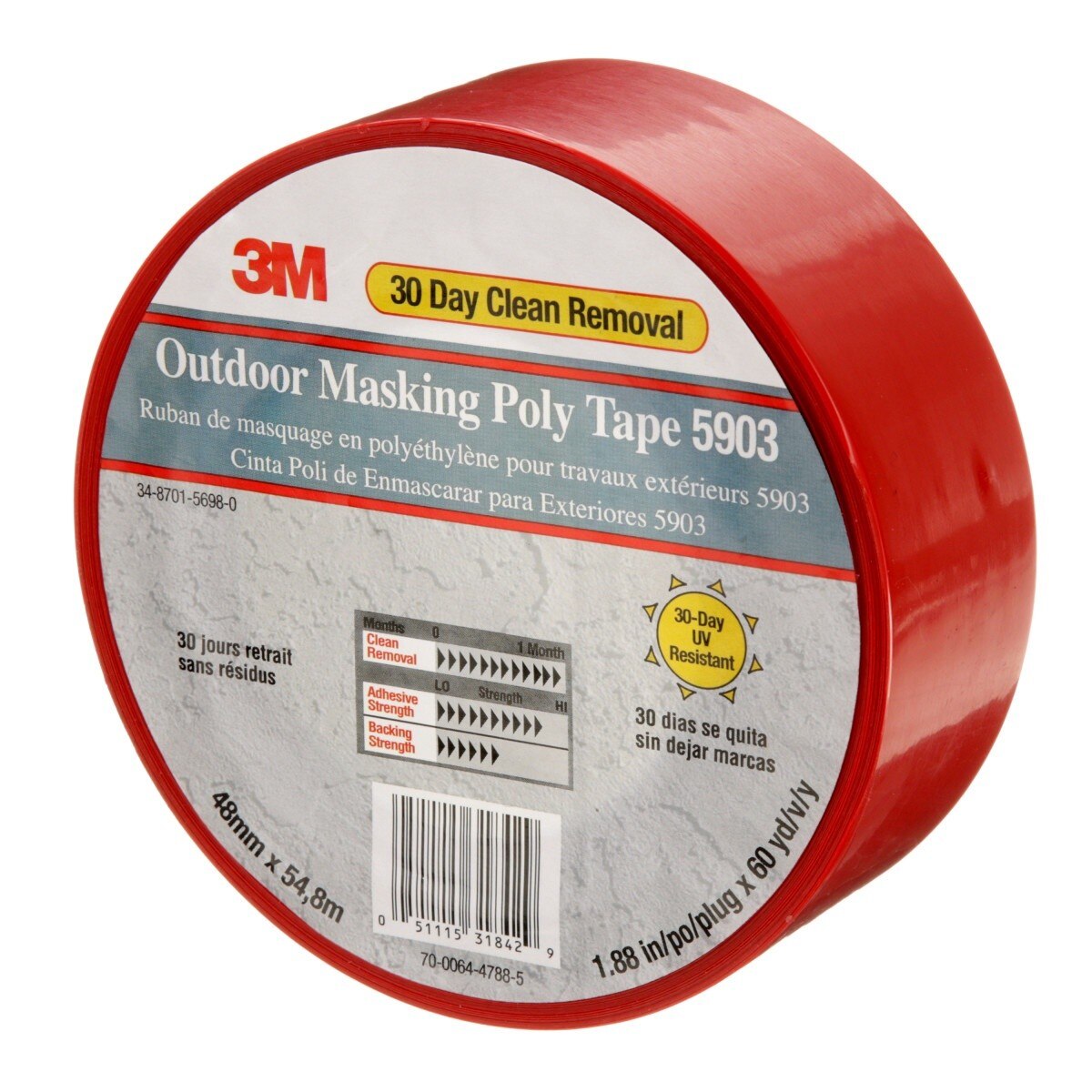 3M 5903 Outdoor Masking Poly Tape, Red, 1.88 in x 60 yd, 7.5 mil (7000049309)  - (24Pack) - 8
