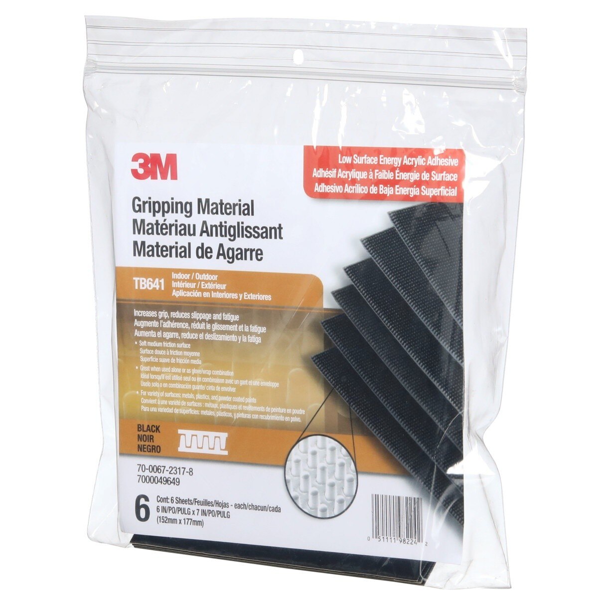 3M TB641 Gripping Material, Black, 6 in x 7 in, Adhesive Backed Sheets (7000049649) (6 Pack) - 5