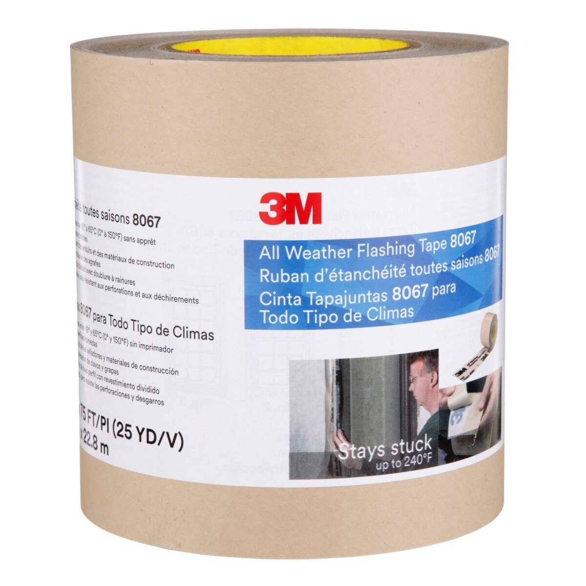 3M 8067 All Weather Flashing Tape Tan, 6 in x 75 ft, Adhesive Backed Split Liner, Waterproof, Seals Doors and Windows (7000049772) - 5