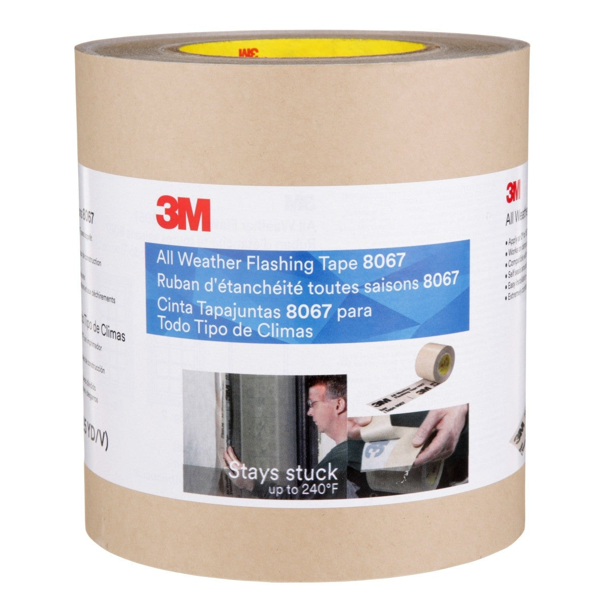 3M 8067 All Weather Flashing Tape Tan, 6 in x 75 ft, Adhesive Backed Split Liner, Waterproof, Seals Doors and Windows (7000049772) - 6