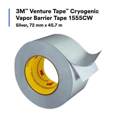 3M 1555CW Venture Tape Cryogenic Vapor Barrier Tape, Silver, 72 mm x 45.7 m (7000049898) (16 Pack) - 7