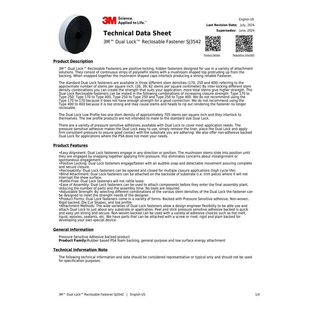 3M SJ3542 Dual Lock Reclosable Fasteners Heavy Duty Indoor Use for Metal, Acrylic, Plastics (3/4 in. x 50 yd Roll) (7000051897) - 4
