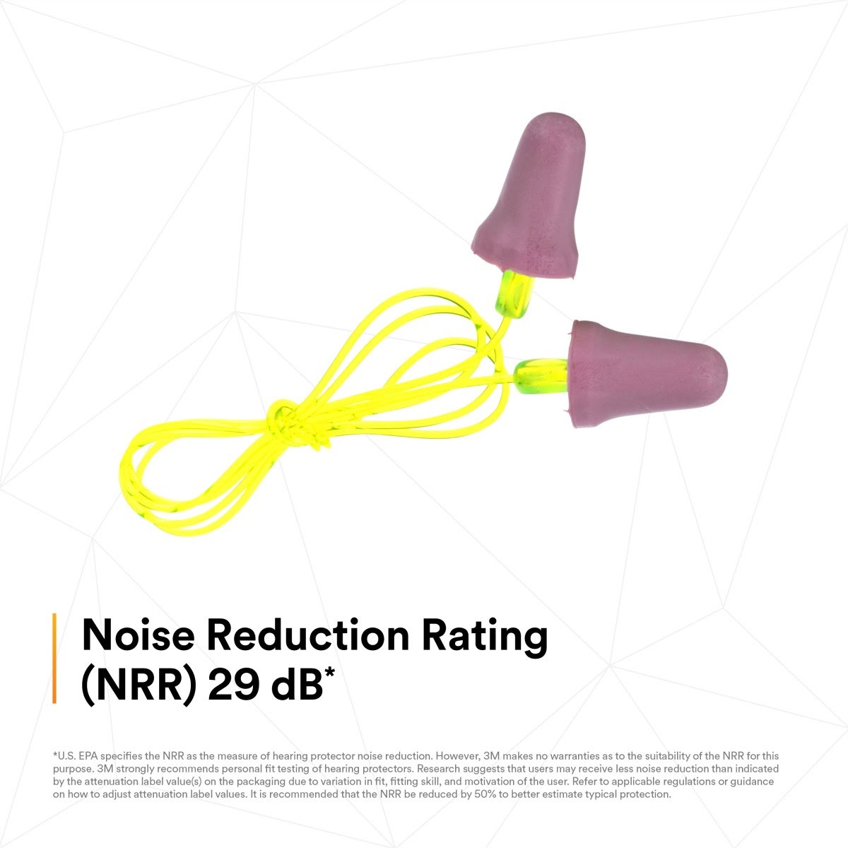 3M P2001 No-Touch Push-to-Fit Earplugs, Corded, NRR 29 dB, Purple, Yellow Vinyl Cord (7000052722) (1 Pair)  - (400Pack) - 9