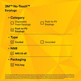 3M P2001 No-Touch Push-to-Fit Earplugs, Corded, NRR 29 dB, Purple, Yellow Vinyl Cord (7000052722) (1 Pair)  - (400Pack) - 10