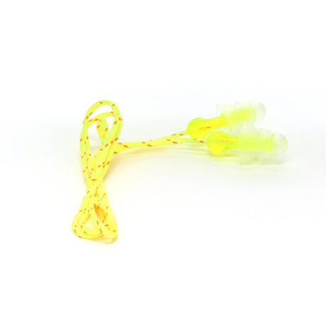 3M P3001 Tri-Flange Earplugs, Cloth Corded, NRR 26 dB, Transparent, Yellow Cord (7000052724) (400 Pack) - 3