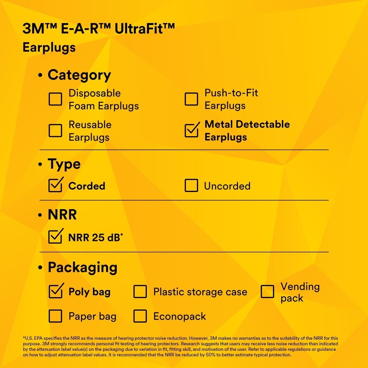 3M 340-4017 E-A-R UltraFit Earplugs, Metal Detectable, Corded, Econopack (7000052725) (2000 Pack) - 10