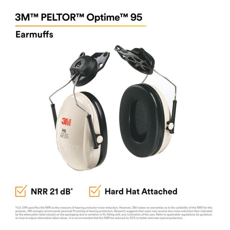 3M 7000052743 Optime 95 Cap-Mount Earmuffs with Universal Hard Hat Attachment 21 dB NRR  - (10Pack) - 2
