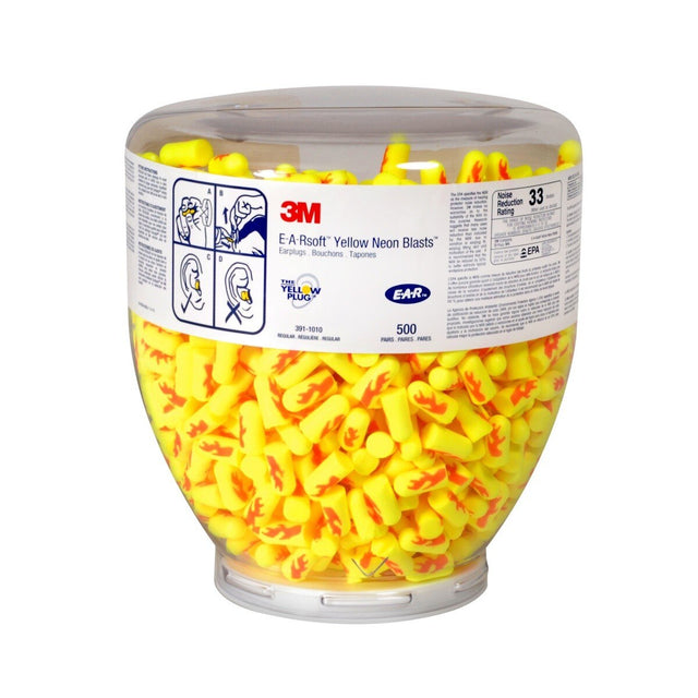 3M 91012 E-A-Rsoft Yellow Neon Blasts One Touch Dispenser Refill Bottle, Uncorded Disposable Foam Earplugs, NRR 33, Regular, Yellow (391-1010) (7000052750)  - (4Pack)