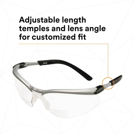 3M BX Reader Safety Glasses with +2.0 Diopter, ANSI Z87, Anti-Fog Anti-Scratch Clear Lens, Silver Frame, Adjustable Temples and Lens Angle (11375-00000-20) (7000052794) (1 Pair)  - (20Pack) - 8