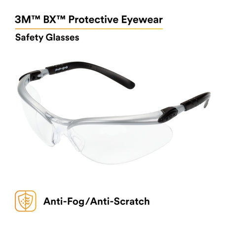 3M 11380-00000-20 BX Protective Eyewear, Clear Anti-Fog Lens, Silver/Black Frame (7000052795)  - (20Pack) - 5