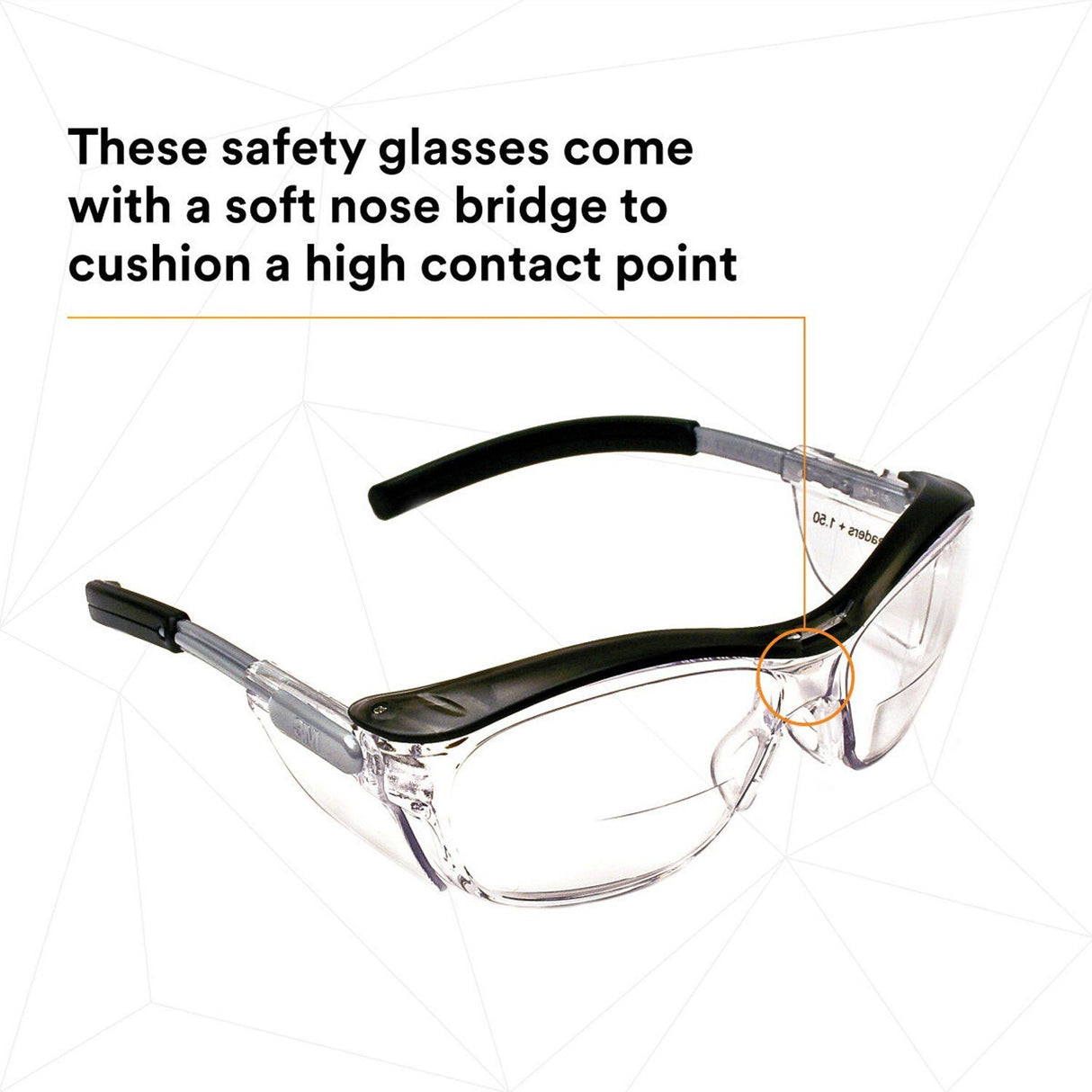 3M 11434-00000-20 Safety Glasses with Readers, Nuvo Protective Eyewear, +1.5 Diopter, Clear Lens, Retro Gray Frame, Soft Nose Bridge, Side Shields, ANSI Z87.1 (7000052797)  - (20Pack) - 9