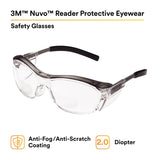 3M 11435-00000-20 Nuvo Reader Safety Glasses, 2.0 Diopter, Clear Lens, Gray Half-Frame, Side Shields, ANSI Z87.1 (7000052798)  - (20Pack) - 2