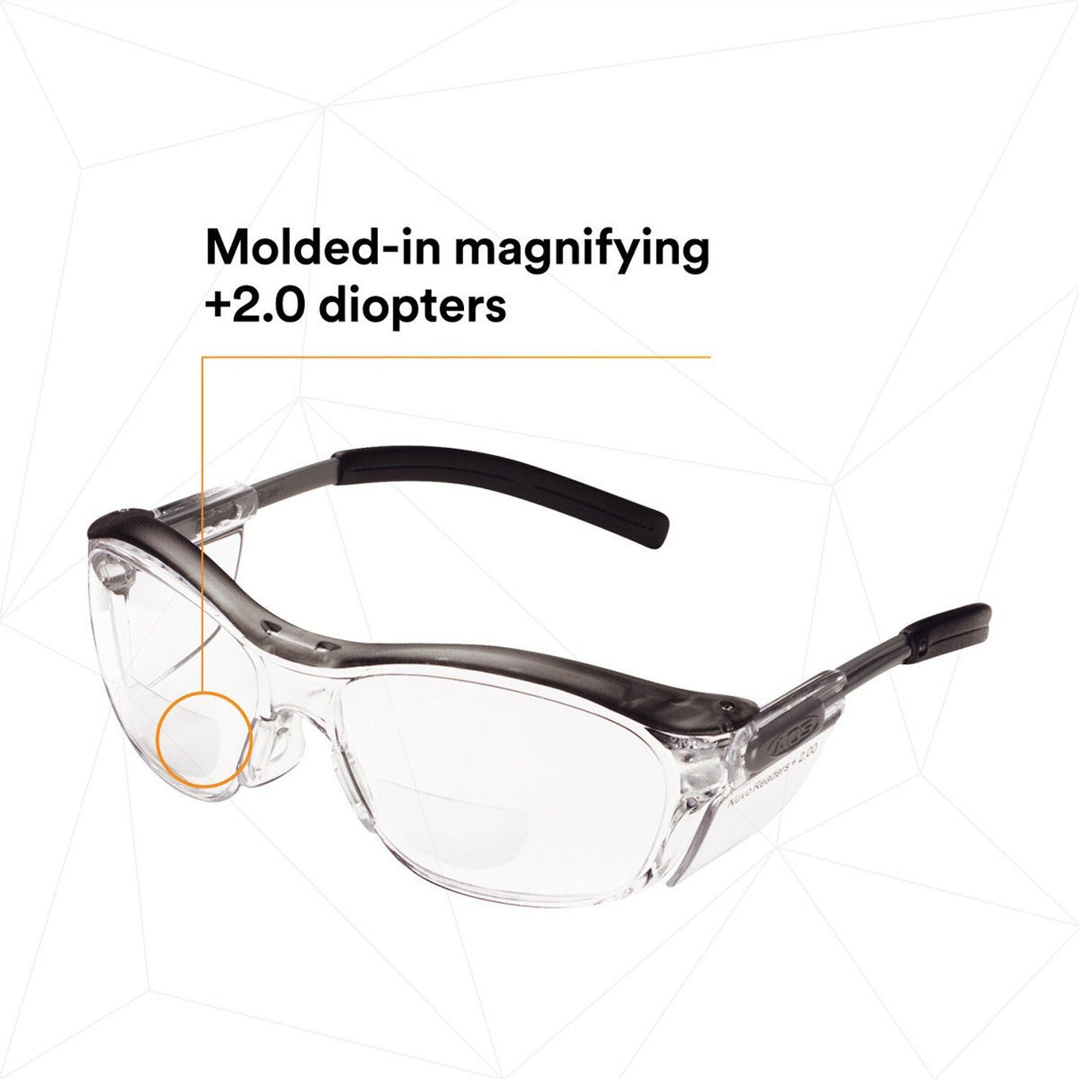 3M 11435-00000-20 Nuvo Reader Safety Glasses, 2.0 Diopter, Clear Lens, Gray Half-Frame, Side Shields, ANSI Z87.1 (7000052798)  - (20Pack) - 3