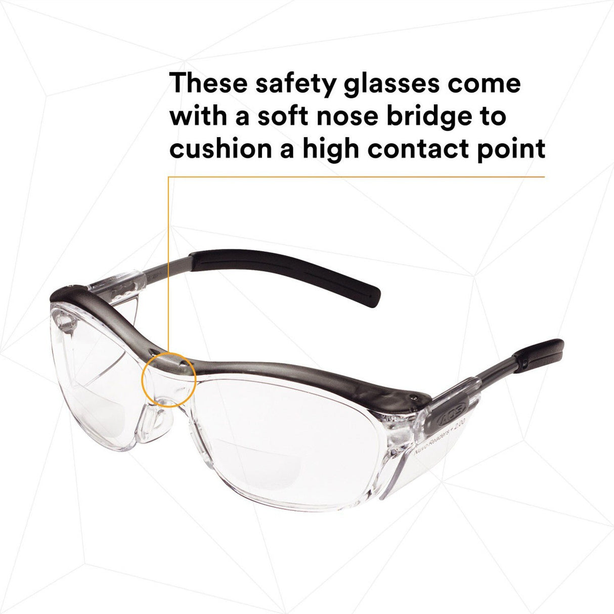 3M 11435-00000-20 Nuvo Reader Safety Glasses, 2.0 Diopter, Clear Lens, Gray Half-Frame, Side Shields, ANSI Z87.1 (7000052798)  - (20Pack) - 5