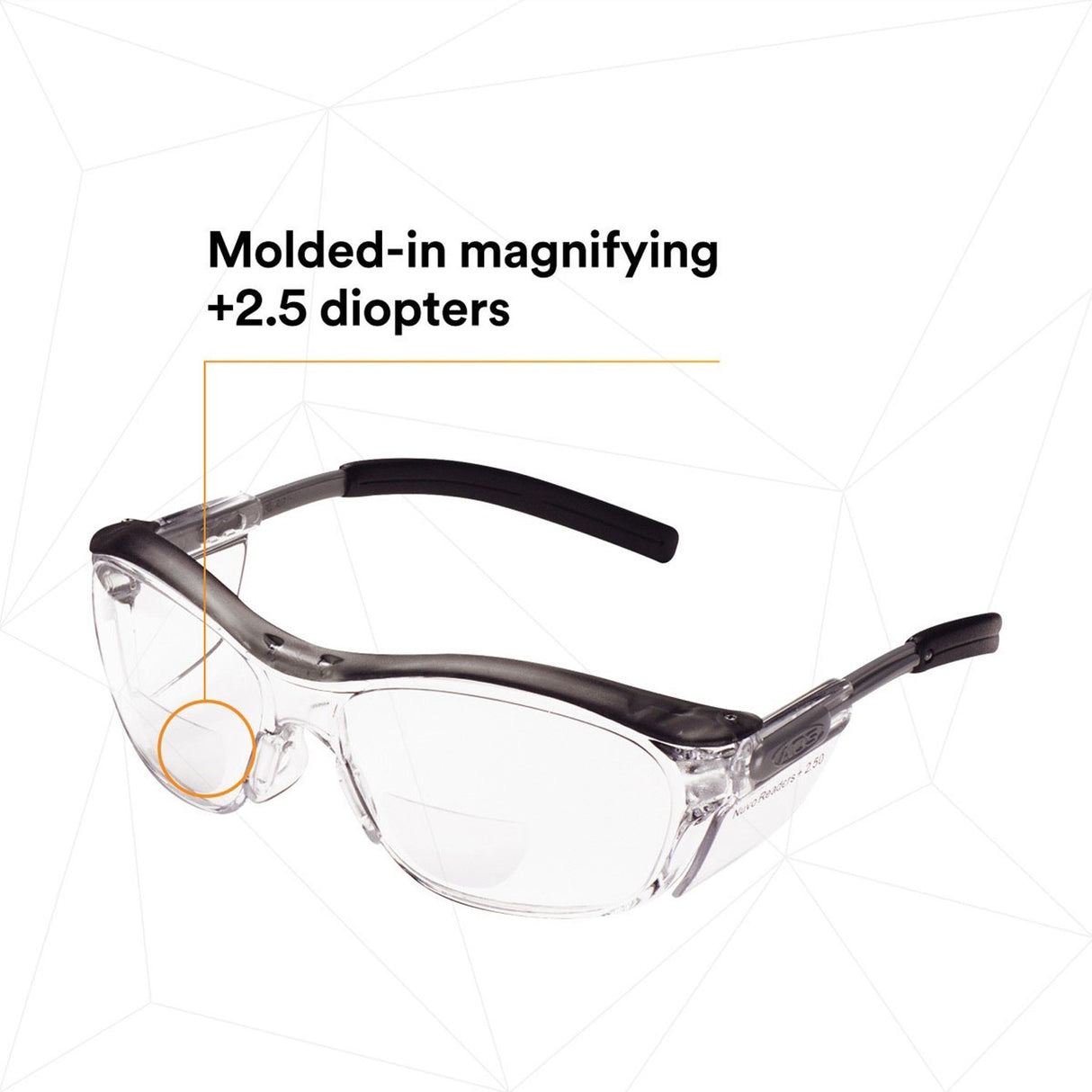 3M 11436-00000-20 Nuvo +2.5 Reader Safety Glasses, Gray Frame, Clear Lens, ANSI Z87.1 (7000052799)  - (20Pack) - 3