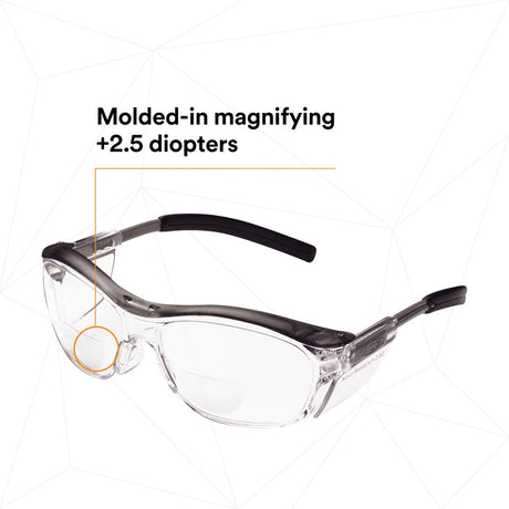 3M 11436-00000-20 Nuvo +2.5 Reader Safety Glasses, Gray Frame, Clear Lens, ANSI Z87.1 (7000052799)  - (20Pack) - 3