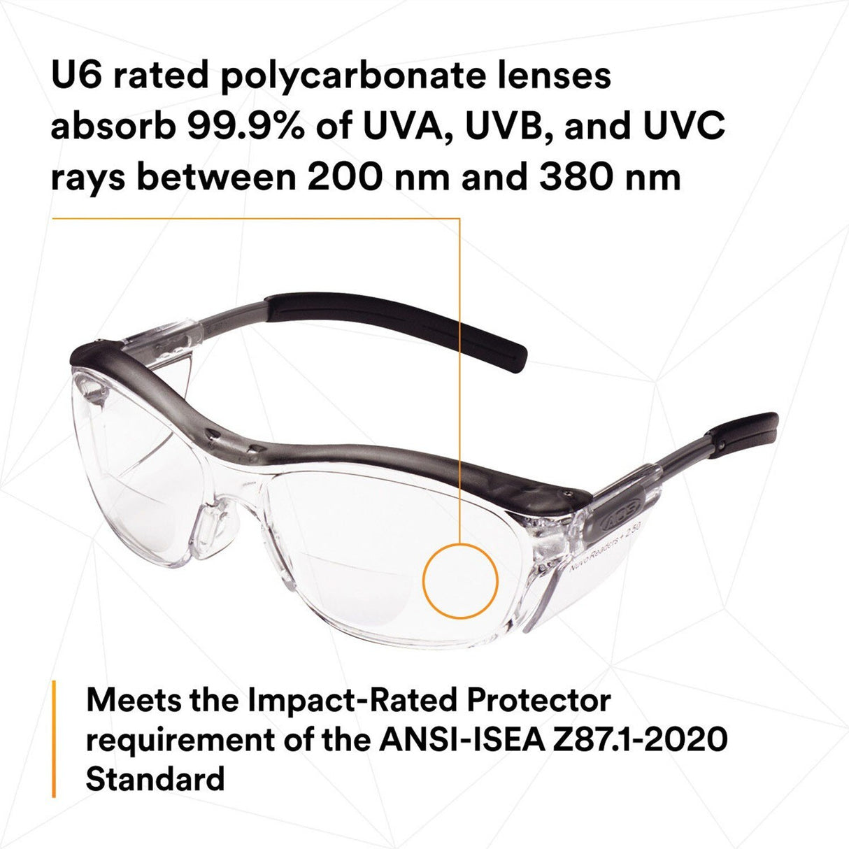 3M 11436-00000-20 Nuvo +2.5 Reader Safety Glasses, Gray Frame, Clear Lens, ANSI Z87.1 (7000052799)  - (20Pack) - 5