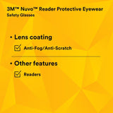 3M 11436-00000-20 Nuvo +2.5 Reader Safety Glasses, Gray Frame, Clear Lens, ANSI Z87.1 (7000052799)  - (20Pack) - 9