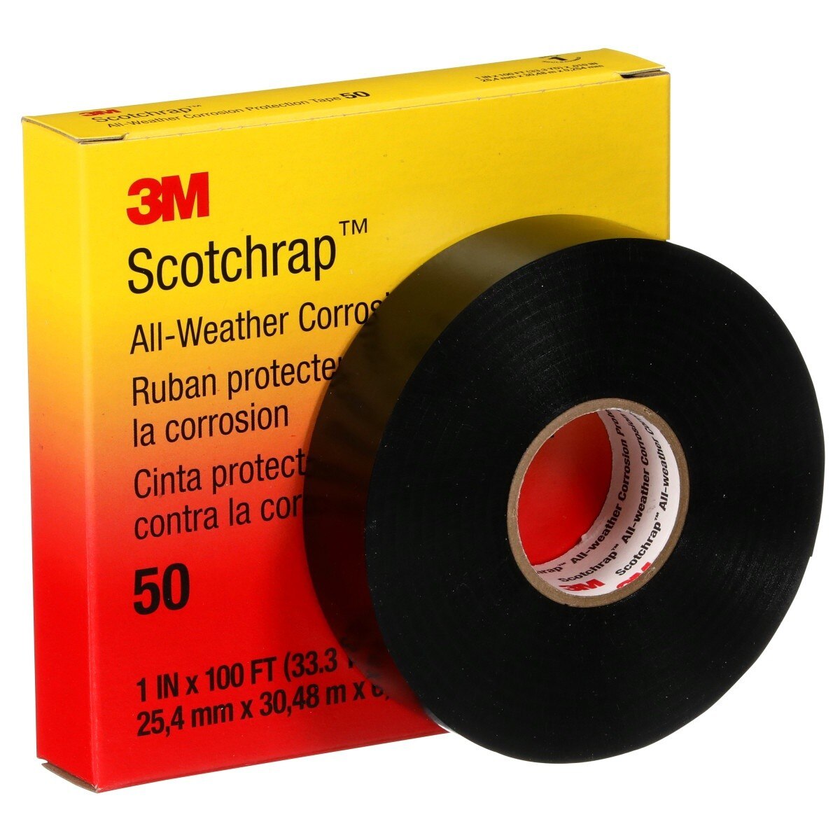3M 50UP-1X100FT Vinyl Corrosion Protection Tape 50, Unprinted, Black, 1 in x 100 ft (7000057501)  - (10Pack) - 7
