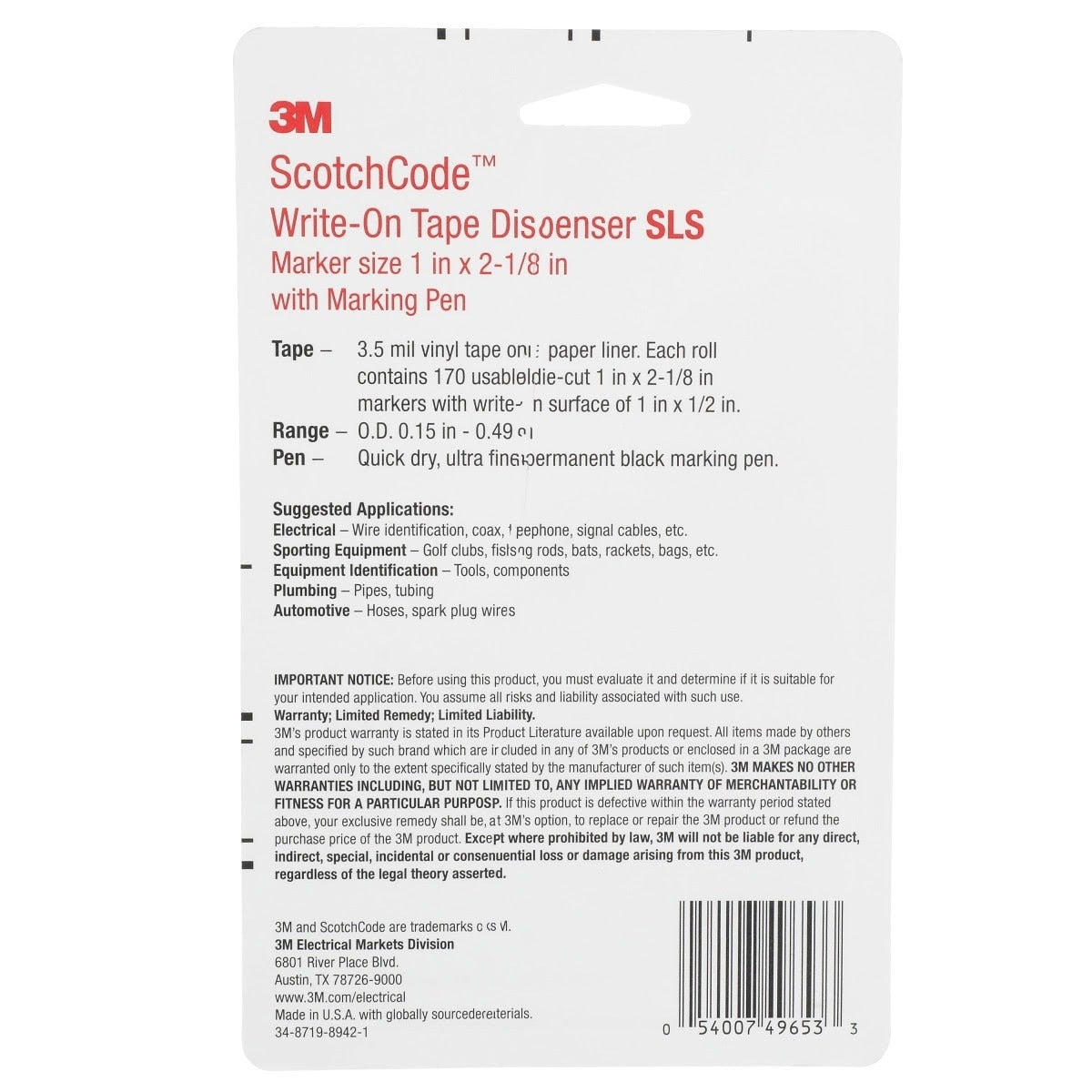 3M ScotchCode Wire Marker Write-On Dispenser with Tape and Pen SLS, 1.0 in x 2.125 in (7000058136)  - (10Pack) - 3