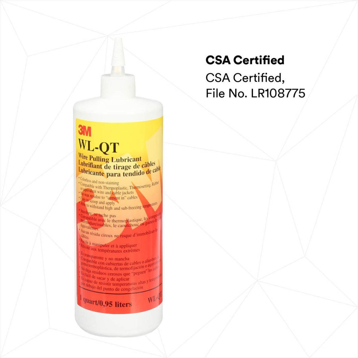 3M Wire Pulling Lubricant Gel, Translucent White, 1 qt (WL-QT) (7000058273)  - (12Pack) - 5