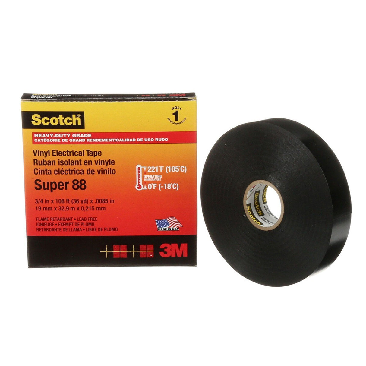 3M 88-3/4X36YD Scotch Super 88 Vinyl Electrical Tape, Black, 3/4 in x 36 yd, Premium Grade (7000058434)  - (12Pack) - 6
