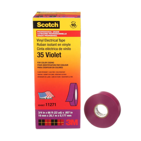 3M Scotch Vinyl Color Coding Electrical Tape 35, 3/4 in x 66 ft, Violet, 7 mil, Flame Retardant, UL Listed, CSA Certified (35-3/4X66FT-VL) (7000058437)  - (10Pack) - 8