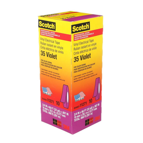 3M Scotch Vinyl Color Coding Electrical Tape 35, 3/4 in x 66 ft, Violet, 7 mil, Flame Retardant, UL Listed, CSA Certified (35-3/4X66FT-VL) (7000058437)  - (10Pack) - 9
