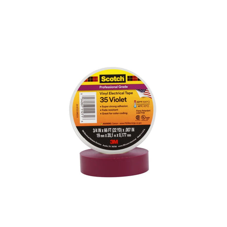 3M Scotch Vinyl Color Coding Electrical Tape 35, 3/4 in x 66 ft, Violet, 7 mil, Flame Retardant, UL Listed, CSA Certified (35-3/4X66FT-VL) (7000058437)  - (10Pack) - 10