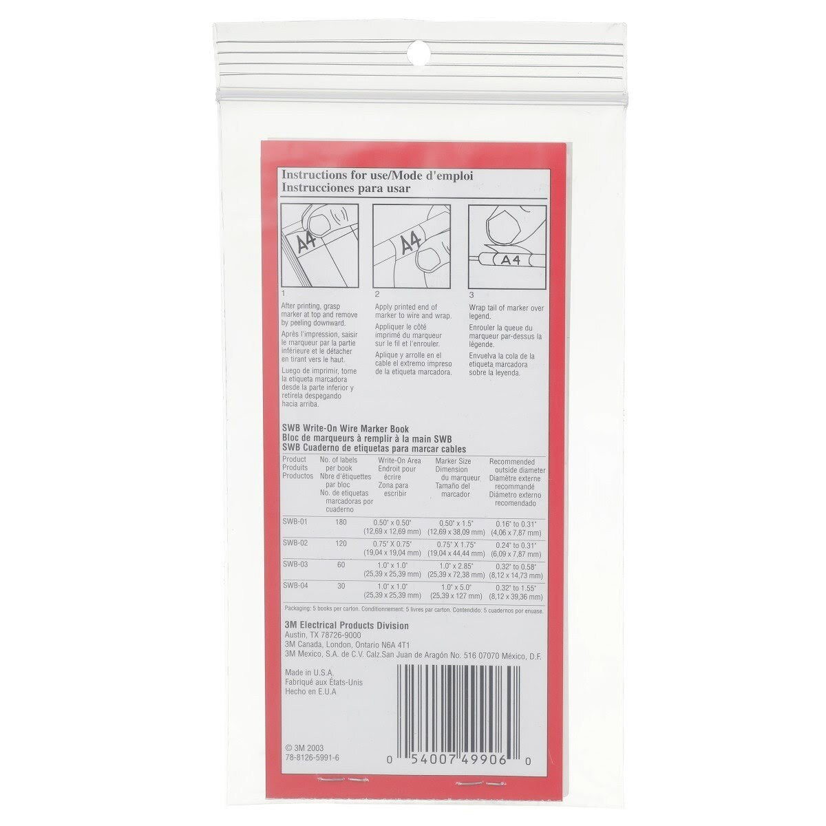 3M SWB-3 Write-On Wire Marker Book Self Laminating Markers White 1 in x 2-27/32 in (7000058802)  - (5Pack) - 2
