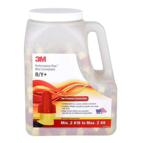 3M R/Y+JUG Performance Plus Wire Connector Red/Yellow Flexible Steel Spring Connectors Copper CSA Certified UL Listed Jug 22-8 AWG (7000058824) (500 Pack) - 6