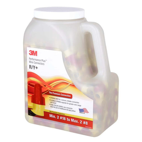 3M R/Y+JUG Performance Plus Wire Connector Red/Yellow Flexible Steel Spring Connectors Copper CSA Certified UL Listed Jug 22-8 AWG (7000058824) (4000 Pack) - 8