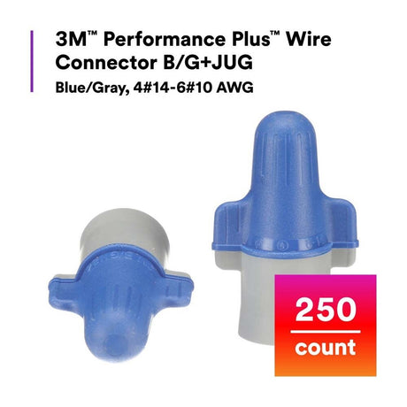 3M B/G+JUG Performance Plus Wire Connector, BG+JUG, Blue/Gray, Flexible Steel Spring Connectors, Copper, CSA Certified, UL Listed, Jug, 14-6 AWG (7000058825) (250 Pack) - 5