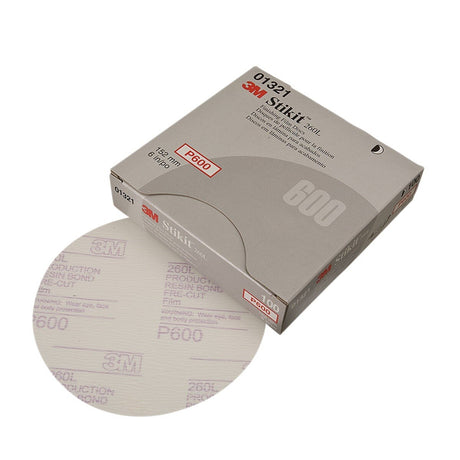 3M 260L 01321 Stikit Finishing Film Abrasive Disc, PSA, Aluminum Oxide P600, White, 6 in (7000118151) (400 Pack)