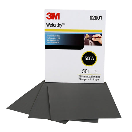 3M 413Q 02001 Abrasive Sheet, 500 Grit, Wet Dry, Black, 9 in x 11 in (7000118291) (250 Pack) - 2