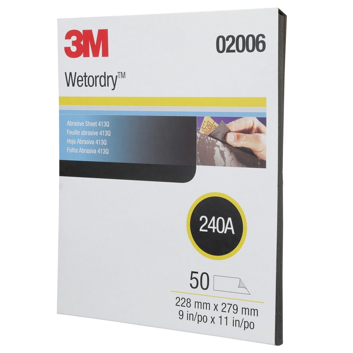3M 413Q 02006 Wet Dry Abrasive Sheet, SiC 240 Grit, Black, 9 in x 11 in (7000118294) (250 Pack) - 2