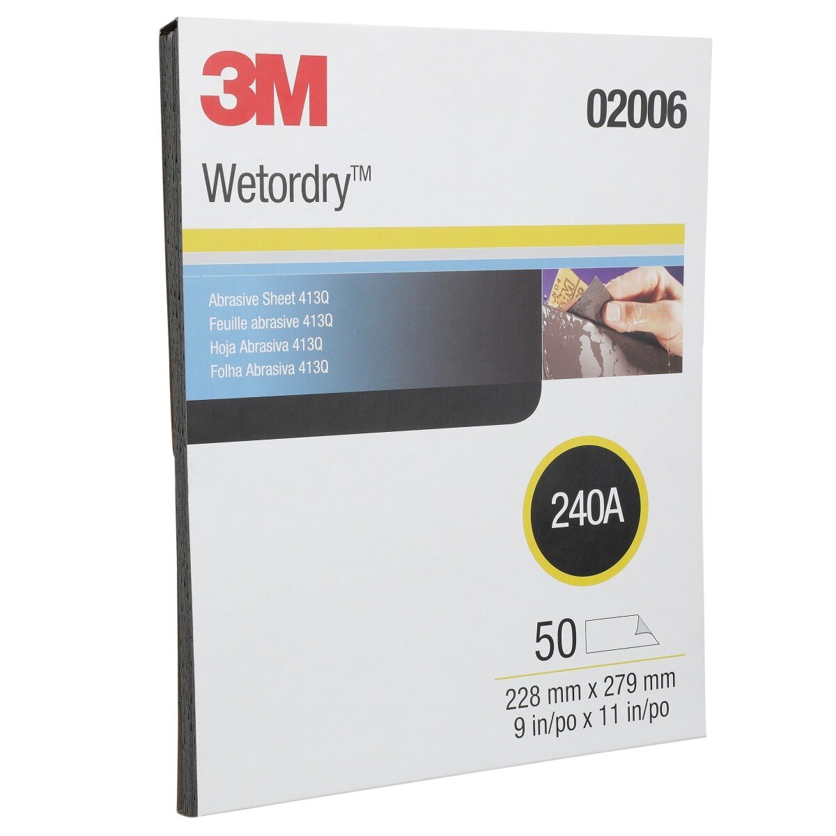 3M 413Q 02006 Wet Dry Abrasive Sheet, SiC 240 Grit, Black, 9 in x 11 in (7000118294) (250 Pack) - 3