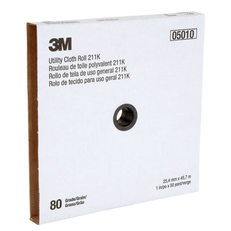 3M 211K Utility Cloth Roll, Aluminum Oxide 80 Grit J-weight Full-flex Gray, 1 in x 50 yd (7000118330)  - (5Pack) - 6