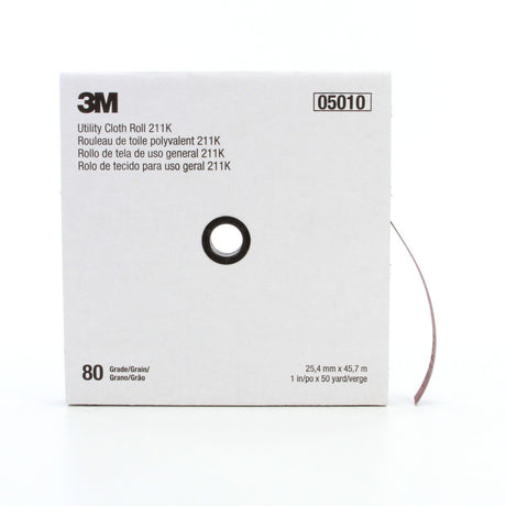 3M 211K Utility Cloth Roll, Aluminum Oxide 80 Grit J-weight Full-flex Gray, 1 in x 50 yd (7000118330)  - (5Pack) - 9