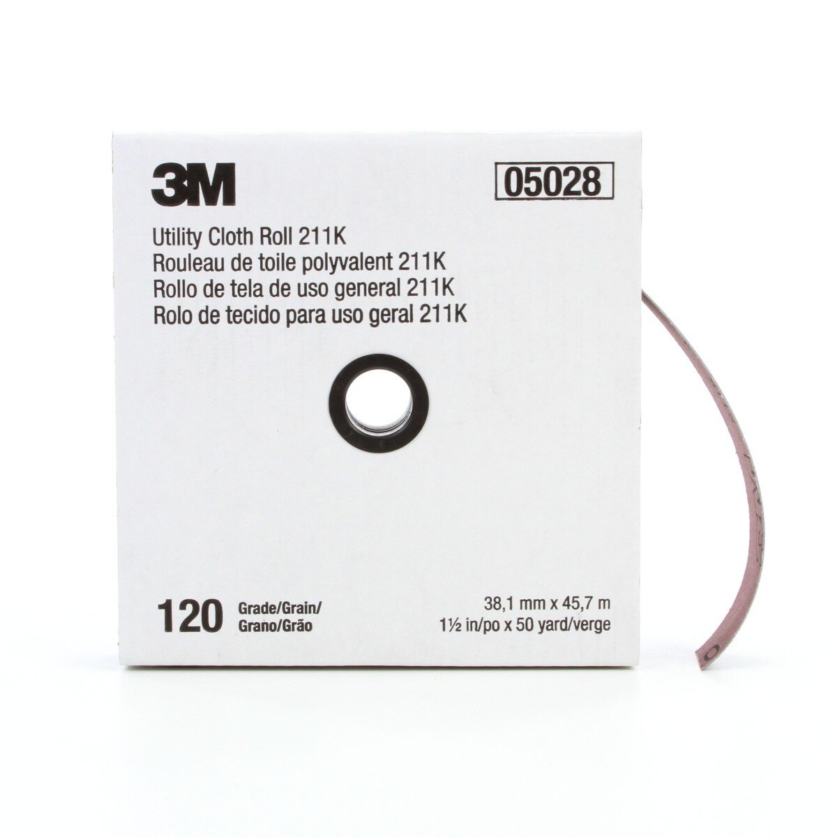 3M 211K Utility Cloth Roll, 120 Grit, J-weight, Full-flex, Aluminum Oxide, Gray, 1-1/2 in x 50 yd (7000118336)  - (5Pack)